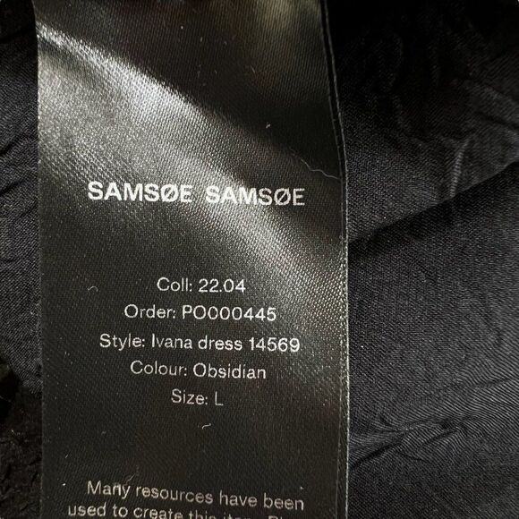 Samsoe Samsoe Ivana Black Crepe Textured Long-Sleeve Collared Midi Dress Size L - Picture 8 of 11